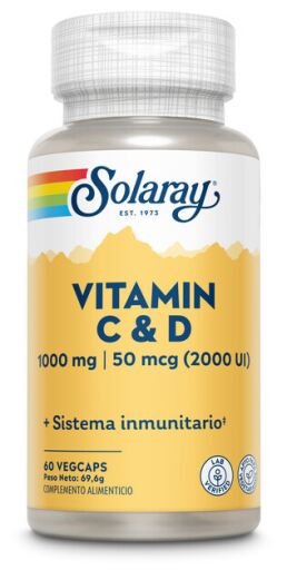 Solaray Vitamin C 1000 mg + D 2000 IE 60 vegetariska kapslar