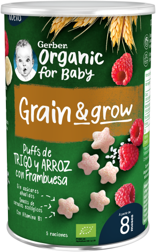 Gerber Ekologisk spannm&aring;ls- och hallonpuffsnack 35 gr