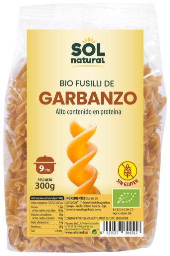 Sol Natural Ekologisk Glutenfri Kik&auml;rt Fusilli 300 gr