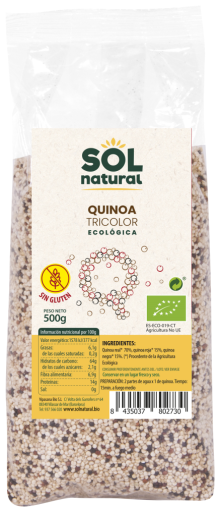 Sol Natural &Auml;kta Tricolor Quinoa utan Gluten Bio 500 gr