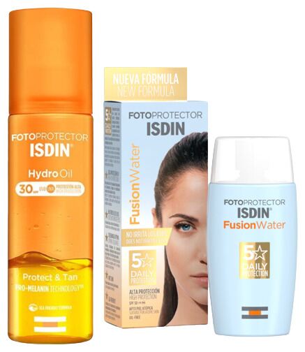 Isdin Fusion Water Solskyddsmedel SPF 50 50 ml + Hydro Oil SPF 30 200 ml