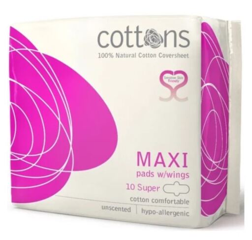Cottons Organic Maxi Night Compress W/Wings 100% Bomull 10 Enheter