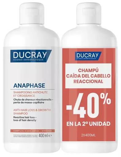 Ducray Anaphase schampo mot h&aring;ravfall och h&aring;rv&auml;xt, 2 x 400 ml