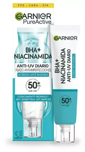 Garnier Pure Active Bha + Niacinamid Osynlig Matt Fluid SPF 50+ 40 ml