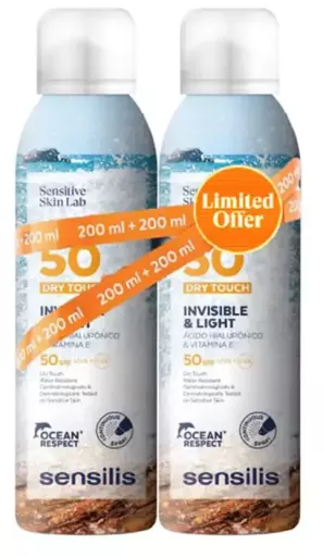 Sensilis Osynlig & L&auml;tt Kroppsspray SPF50+ F&ouml;rpackning 2 x 200 ml