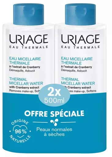 Uriage Termiskt micell&auml;rt vatten f&ouml;r normal-torr hud 2 x 500 ml f&ouml;rpackning